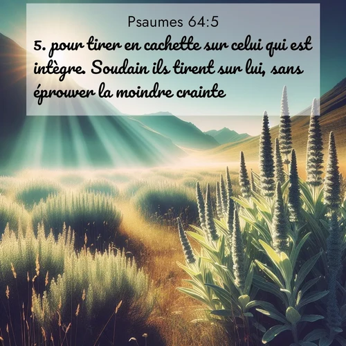 Segond21 Psaumes  ; image nature: image avec le verset biblique :pour tirer en cachette sur celui qui est intègre. Soudain ils tirent sur lui, sans éprouver la moindre crainte. ;  ; 64:5