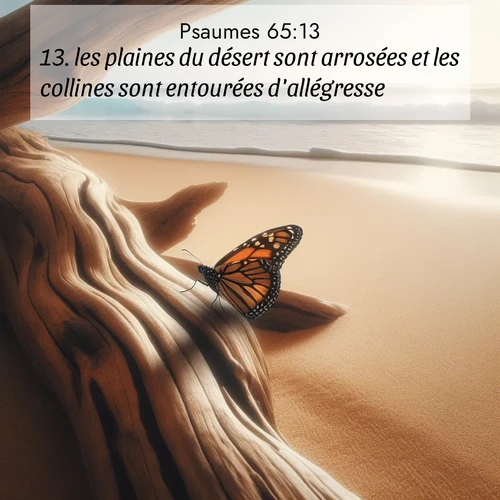 Segond21 Psaumes  ; image nature: image avec le verset biblique :les plaines du désert sont arrosées et les collines sont entourées d&#039;allégresse; ;  ; 65:13