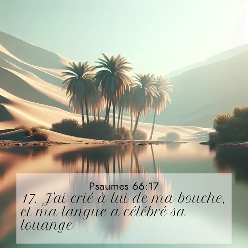 Segond21 Psaumes  ; image nature: image avec le verset biblique :J&#039;ai crié à lui de ma bouche, et ma langue a célébré sa louange. ;  ; 66:17