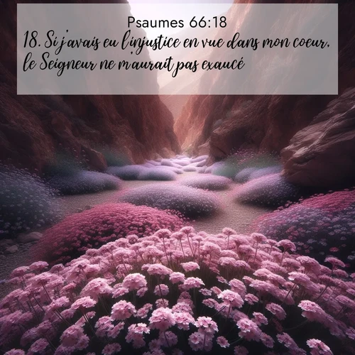 Segond21 Psaumes  ; image nature: image avec le verset biblique :Si j&#039;avais eu l&#039;injustice en vue dans mon coeur, le Seigneur ne m&#039;aurait pas exaucé, ;  ; 66:18