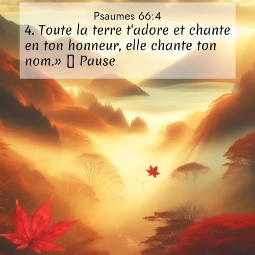 Segond21 Psaumes  ; image nature: image avec le verset biblique :Toute la terre t&#039;adore et chante en ton honneur, elle chante ton nom.»             Pause. ;  ; 66:4