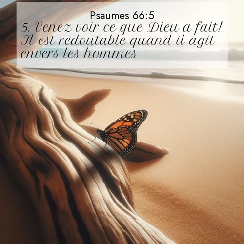 Segond21 Psaumes  ; image nature: image avec le verset biblique :Venez voir ce que Dieu a fait! Il est redoutable quand il agit envers les hommes. ;  ; 66:5