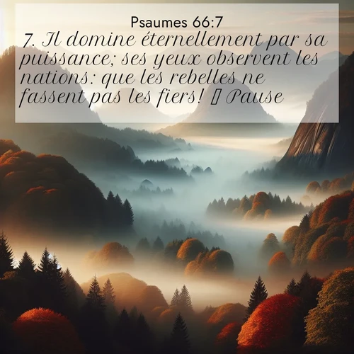 Segond21 Psaumes  ; image nature: image avec le verset biblique :Il domine éternellement par sa puissance; ses yeux observent les nations: que les rebelles ne fassent pas les fiers!        Pause. ;  ; 66:7