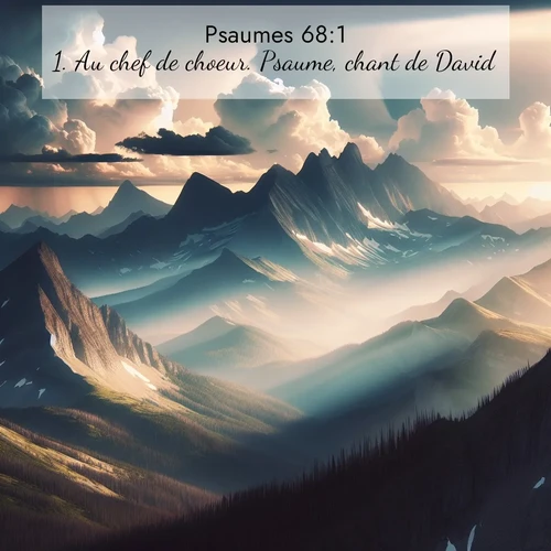 Segond21 Psaumes  ; image nature: image avec le verset biblique :Au chef de choeur. Psaume, chant de David. ;  ; 68:1
