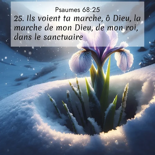 Segond21 Psaumes  ; image nature: image avec le verset biblique :Ils voient ta marche, ô Dieu, la marche de mon Dieu, de mon roi, dans le sanctuaire. ;  ; 68:25