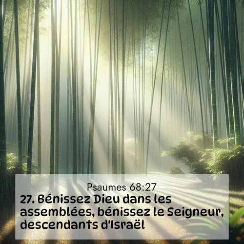 Segond21 Psaumes  ; image nature: image avec le verset biblique :Bénissez Dieu dans les assemblées, bénissez le Seigneur, descendants d&#039;Israël! ;  ; 68:27