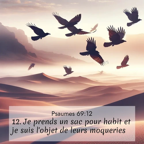Segond21 Psaumes  ; image nature: image avec le verset biblique :Je prends un sac pour habit et je suis l&#039;objet de leurs moqueries. ;  ; 69:12