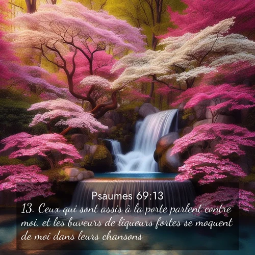 Segond21 Psaumes  ; image nature: image avec le verset biblique :Ceux qui sont assis à la porte parlent contre moi, et les buveurs de liqueurs fortes se moquent de moi dans leurs chansons. ;  ; 69:13