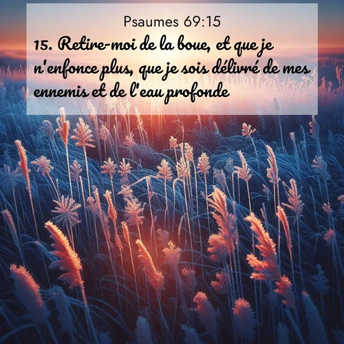 Segond21 Psaumes  ; image nature: image avec le verset biblique :Retire-moi de la boue, et que je n&#039;enfonce plus, que je sois délivré de mes ennemis et de l&#039;eau profonde! ;  ; 69:15