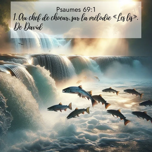 Segond21 Psaumes  ; image nature: image avec le verset biblique :Au chef de choeur, sur la mélodie «Les lis». De David. ;  ; 69:1