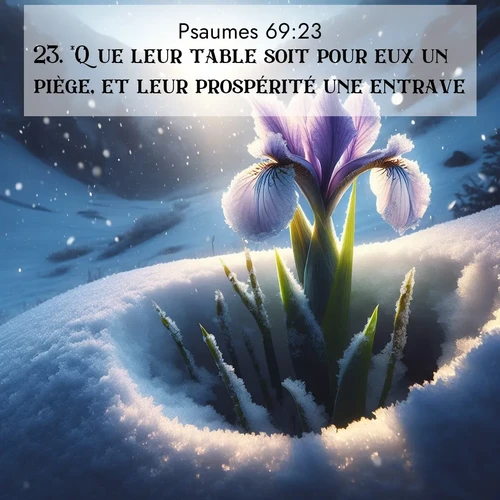 Segond21 Psaumes  ; image nature: image avec le verset biblique :*Que leur table soit pour eux un piège, et leur prospérité une entrave! ;  ; 69:23