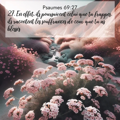 Segond21 Psaumes  ; image nature: image avec le verset biblique :En effet, ils poursuivent celui que tu frappes, ils racontent les souffrances de ceux que tu as blessés. ;  ; 69:27