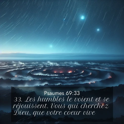 Segond21 Psaumes  ; image nature: image avec le verset biblique :Les humbles le voient et se réjouissent. Vous qui cherchez Dieu, que votre coeur vive, ;  ; 69:33