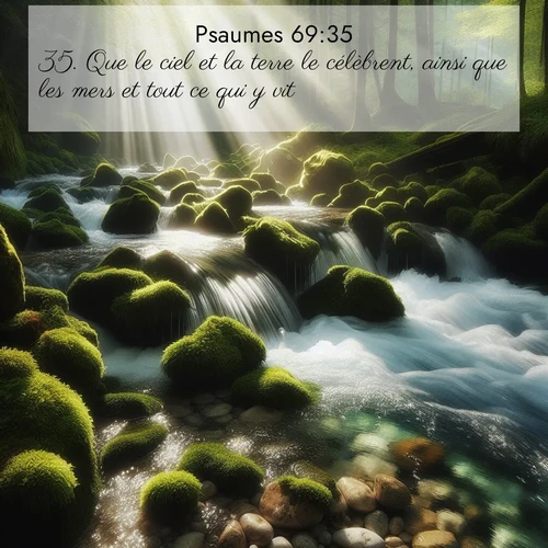 Segond21 Psaumes  ; image nature: image avec le verset biblique :Que le ciel et la terre le célèbrent, ainsi que les mers et tout ce qui y vit, ;  ; 69:35