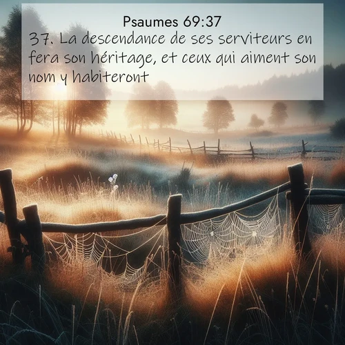 Segond21 Psaumes  ; image nature: image avec le verset biblique :La descendance de ses serviteurs en fera son héritage, et ceux qui aiment son nom y habiteront. ;  ; 69:37