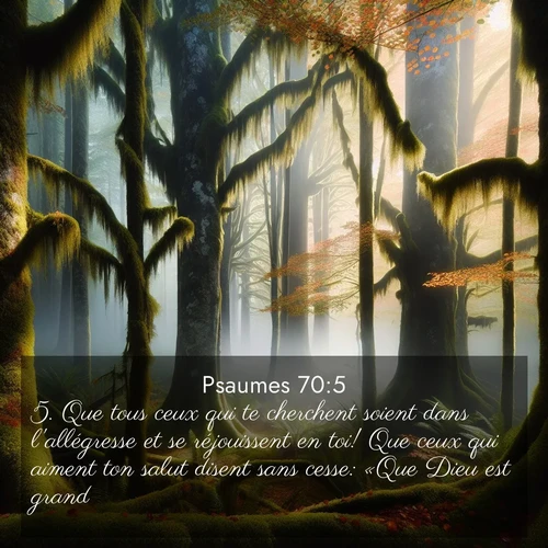 Segond21 Psaumes  ; image nature: image avec le verset biblique :Que tous ceux qui te cherchent soient dans l&#039;allégresse et se réjouissent en toi! Que ceux qui aiment ton salut disent sans cesse: «Que Dieu est grand!» ;  ; 70:5