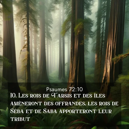 Segond21 Psaumes  ; image nature: image avec le verset biblique :Les rois de Tarsis et des îles amèneront des offrandes, les rois de Séba et de Saba apporteront leur tribut. ;  ; 72:10