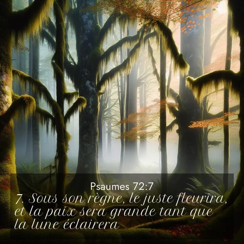 Segond21 Psaumes  ; image nature: image avec le verset biblique :Sous son règne, le juste fleurira, et la paix sera grande tant que la lune éclairera. ;  ; 72:7