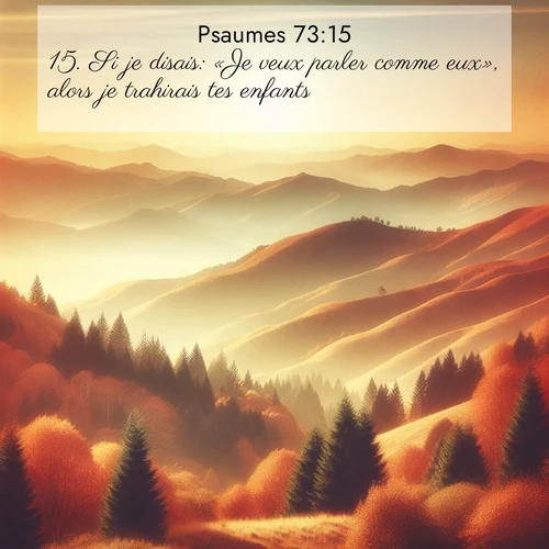 Segond21 Psaumes  ; image nature: image avec le verset biblique :Si je disais: «Je veux parler comme eux», alors je trahirais tes enfants. ;  ; 73:15