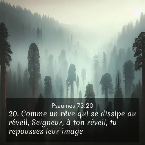 Segond21 Psaumes  ; image nature: image avec le verset biblique :Comme un rêve qui se dissipe au réveil, Seigneur, à ton réveil, tu repousses leur image. ;  ; 73:20