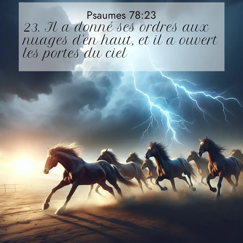 Segond21 Psaumes  ; image nature: image avec le verset biblique :Il a donné ses ordres aux nuages d&#039;en haut, et il a ouvert les portes du ciel; ;  ; 78:23