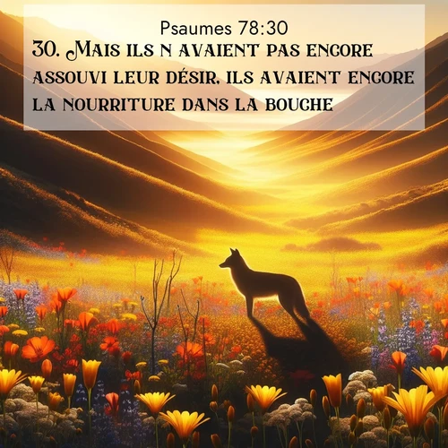 Segond21 Psaumes  ; image nature: image avec le verset biblique :Mais ils n&#039;avaient pas encore assouvi leur désir, ils avaient encore la nourriture dans la bouche, ;  ; 78:30