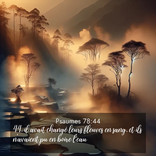 Segond21 Psaumes  ; image nature: image avec le verset biblique :il avait changé leurs fleuves en sang, et ils n&#039;avaient pu en boire l&#039;eau. ;  ; 78:44