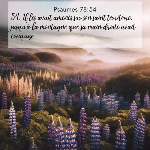 Segond21 Psaumes  ; image nature: image avec le verset biblique :Il les avait amenés sur son saint territoire, jusqu&#039;à la montagne que sa main droite avait conquise. ;  ; 78:54