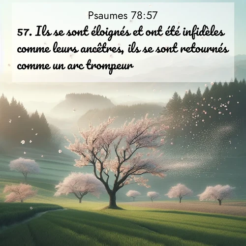Segond21 Psaumes  ; image nature: image avec le verset biblique :Ils se sont éloignés et ont été infidèles comme leurs ancêtres, ils se sont retournés comme un arc trompeur. ;  ; 78:57
