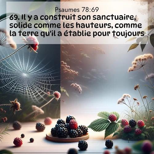 Segond21 Psaumes  ; image nature: image avec le verset biblique :Il y a construit son sanctuaire, solide comme les hauteurs, comme la terre qu&#039;il a établie pour toujours. ;  ; 78:69