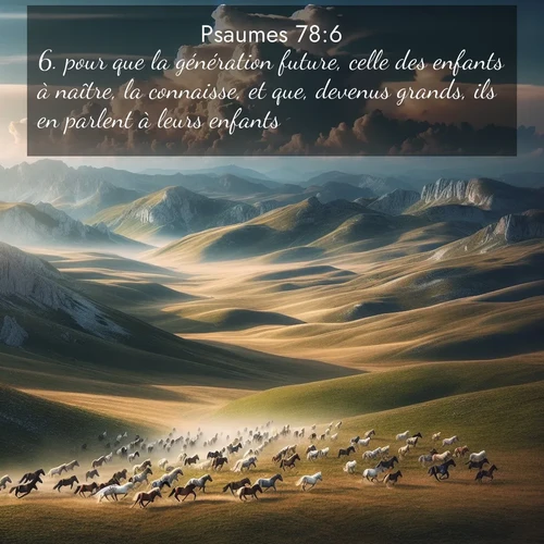 Segond21 Psaumes  ; image nature: image avec le verset biblique :pour que la génération future, celle des enfants à naître, la connaisse, et que, devenus grands, ils en parlent à leurs enfants. ;  ; 78:6