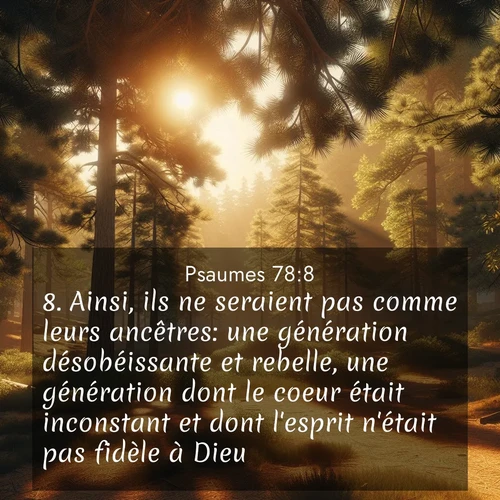 Segond21 Psaumes  ; image nature: image avec le verset biblique :Ainsi, ils ne seraient pas comme leurs ancêtres: une génération désobéissante et rebelle, une génération dont le coeur était inconstant et dont l&#039;esprit n&#039;était pas fidèle à Dieu. ;  ; 78:8