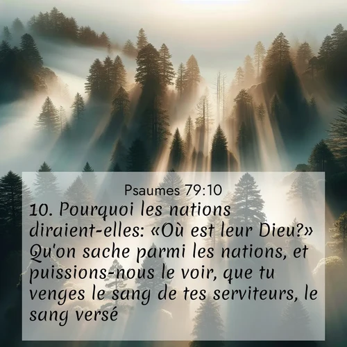 Segond21 Psaumes  ; image nature: image avec le verset biblique :Pourquoi les nations diraient-elles: «Où est leur Dieu?» Qu&#039;on sache parmi les nations, et puissions-nous le voir, que tu venges le sang de tes serviteurs, le sang versé! ;  ; 79:10