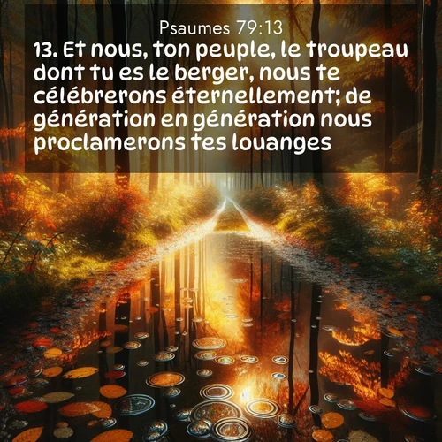 Segond21 Psaumes  ; image nature: image avec le verset biblique :Et nous, ton peuple, le troupeau dont tu es le berger, nous te célébrerons éternellement; de génération en génération nous proclamerons tes louanges. ;  ; 79:13