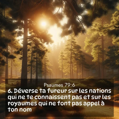 Segond21 Psaumes  ; image nature: image avec le verset biblique :Déverse ta fureur sur les nations qui ne te connaissent pas et sur les royaumes qui ne font pas appel à ton nom! ;  ; 79:6