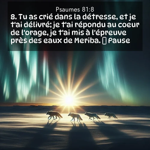 Segond21 Psaumes  ; image nature: image avec le verset biblique :Tu as crié dans la détresse, et je t&#039;ai délivré; je t&#039;ai répondu au coeur de l&#039;orage, je t&#039;ai mis à l&#039;épreuve près des eaux de Meriba.      Pause. ;  ; 81:8