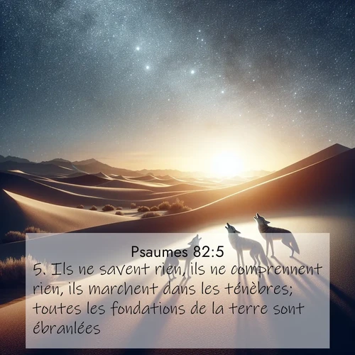 Segond21 Psaumes  ; image nature: image avec le verset biblique :Ils ne savent rien, ils ne comprennent rien, ils marchent dans les ténèbres; toutes les fondations de la terre sont ébranlées. ;  ; 82:5