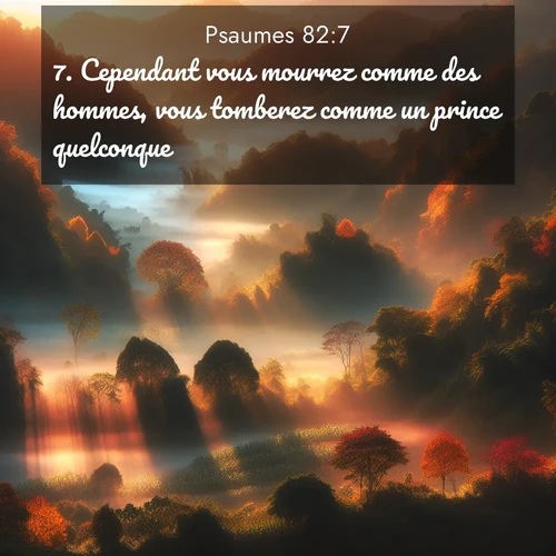 Segond21 Psaumes  ; image nature: image avec le verset biblique :Cependant vous mourrez comme des hommes, vous tomberez comme un prince quelconque.» ;  ; 82:7