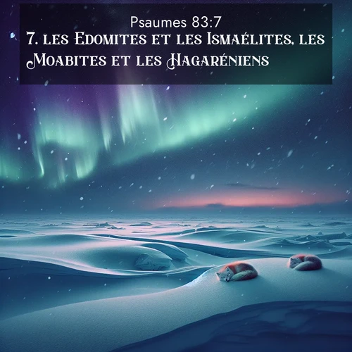 Segond21 Psaumes  ; image nature: image avec le verset biblique :les Edomites et les Ismaélites, les Moabites et les Hagaréniens, ;  ; 83:7