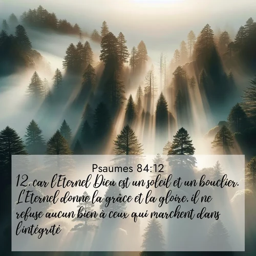Segond21 Psaumes  ; image nature: image avec le verset biblique :car l&#039;Eternel Dieu est un soleil et un bouclier. L&#039;Eternel donne la grâce et la gloire, il ne refuse aucun bien à ceux qui marchent dans l&#039;intégrité. ;  ; 84:12