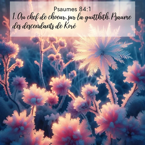 Segond21 Psaumes  ; image nature: image avec le verset biblique :Au chef de choeur, sur la guitthith. Psaume des descendants de Koré. ;  ; 84:1