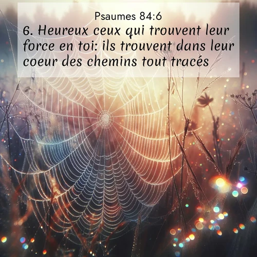 Segond21 Psaumes  ; image nature: image avec le verset biblique :Heureux ceux qui trouvent leur force en toi: ils trouvent dans leur coeur des chemins tout tracés. ;  ; 84:6