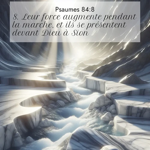 Segond21 Psaumes  ; image nature: image avec le verset biblique :Leur force augmente pendant la marche, et ils se présentent devant Dieu à Sion. ;  ; 84:8