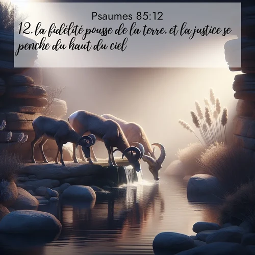 Segond21 Psaumes  ; image nature: image avec le verset biblique :la fidélité pousse de la terre, et la justice se penche du haut du ciel. ;  ; 85:12