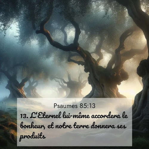 Segond21 Psaumes  ; image nature: image avec le verset biblique :L&#039;Eternel lui-même accordera le bonheur, et notre terre donnera ses produits. ;  ; 85:13