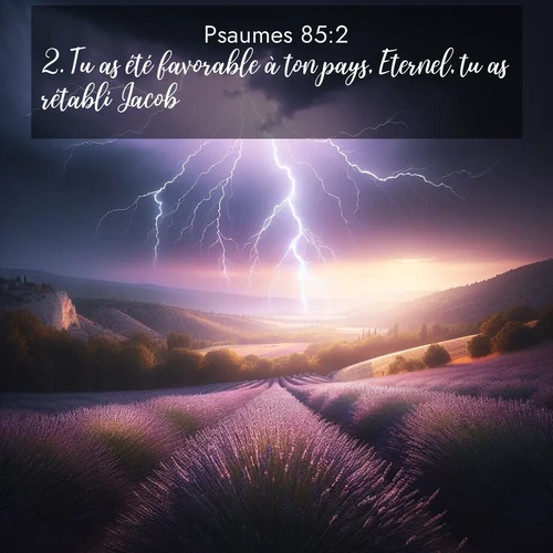 Segond21 Psaumes  ; image nature: image avec le verset biblique :Tu as été favorable à ton pays, Eternel, tu as rétabli Jacob. ;  ; 85:2