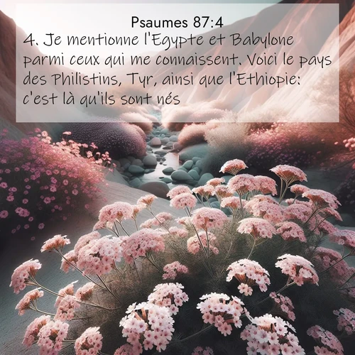 Segond21 Psaumes  ; image nature: image avec le verset biblique :Je mentionne l&#039;Egypte et Babylone parmi ceux qui me connaissent. Voici le pays des Philistins, Tyr, ainsi que l&#039;Ethiopie: c&#039;est là qu&#039;ils sont nés. ;  ; 87:4