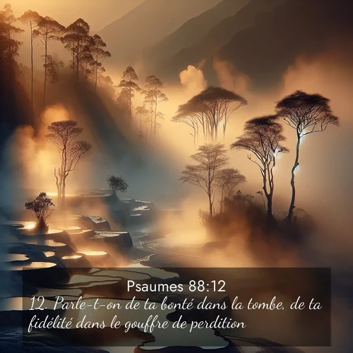 Segond21 Psaumes  ; image nature: image avec le verset biblique :Parle-t-on de ta bonté dans la tombe, de ta fidélité dans le gouffre de perdition? ;  ; 88:12