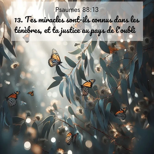 Segond21 Psaumes  ; image nature: image avec le verset biblique :Tes miracles sont-ils connus dans les ténèbres, et ta justice au pays de l&#039;oubli? ;  ; 88:13