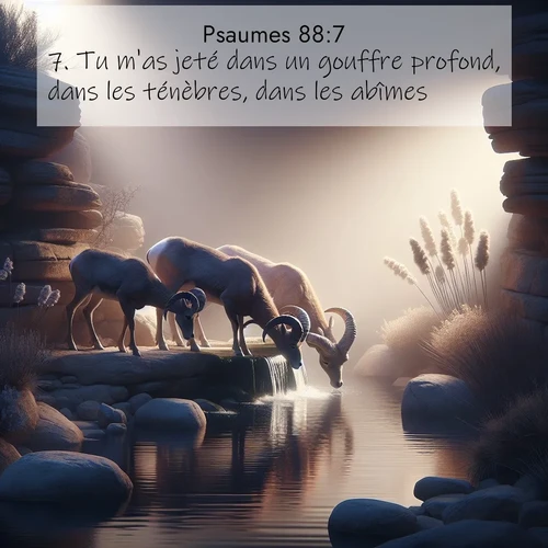 Segond21 Psaumes  ; image nature: image avec le verset biblique :Tu m&#039;as jeté dans un gouffre profond, dans les ténèbres, dans les abîmes. ;  ; 88:7